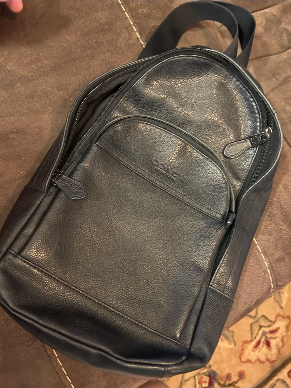 Coach Black Leather Sling Backpack